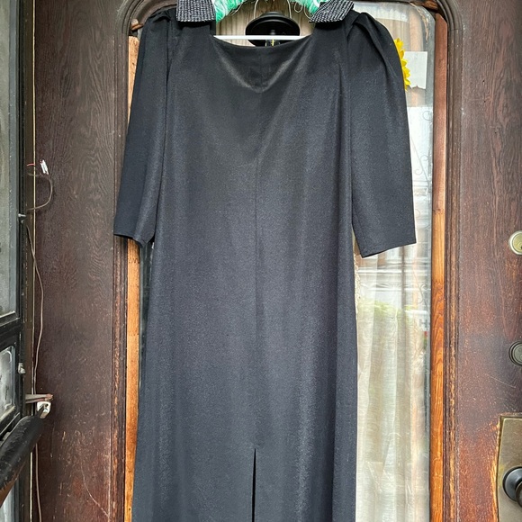Vintage Retro 80s/90s Foreign Black Dress with Black & Silver Bows on Shoulders - Picture 2 of 6